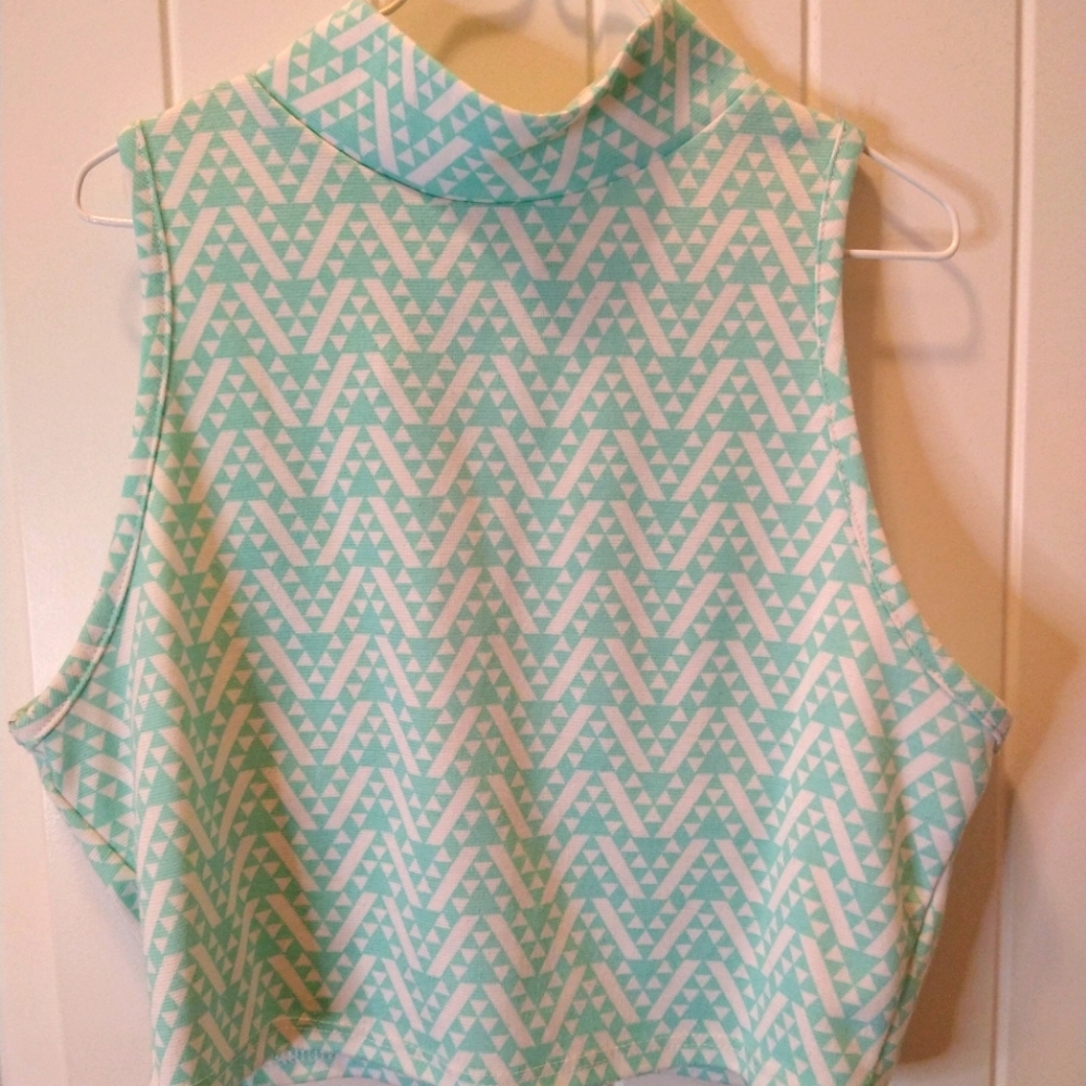Turquoise and white top